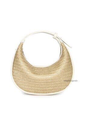 Straw Woven Crescent Hobo Shoulder Bag Faux Leather Crossbody
